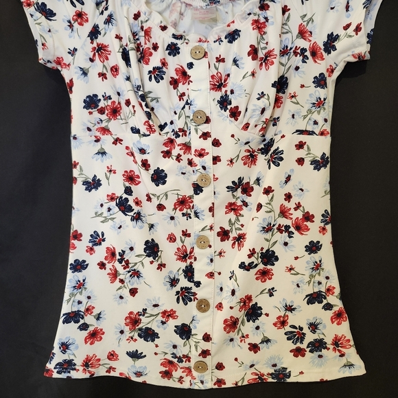 Red Blue Floral Babydoll Top Size M‎ Retro Y2K Coquette Americana Girlhoodcore - Picture 4 of 9